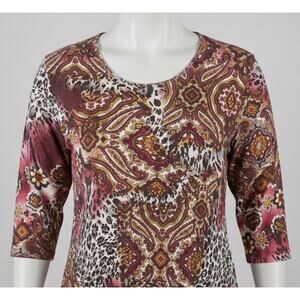 Rebecca Malone Women Blouse Petite XL Red Orange Bohemian Paisley Boho PILLING